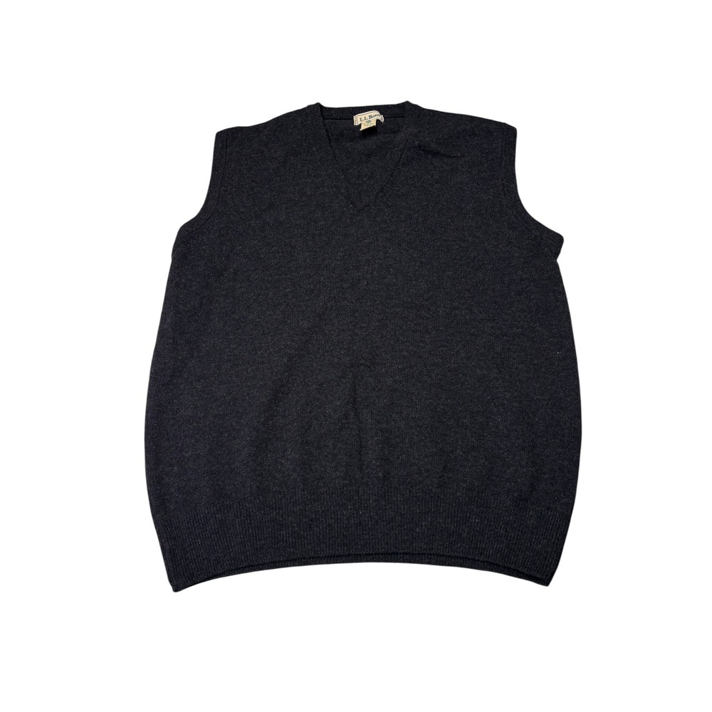 LL Bean Mens Large Tall Lambswool V-Neck Sweater Vest Charcoal Gray Scotland